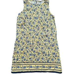 J. Jill Love Linen Sz Medium Petite Yellow Blue Floral Paisley Sleeveless Dress